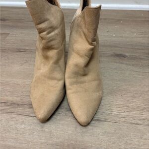 New York & Company Tan Suede Pointed Ankle Booties